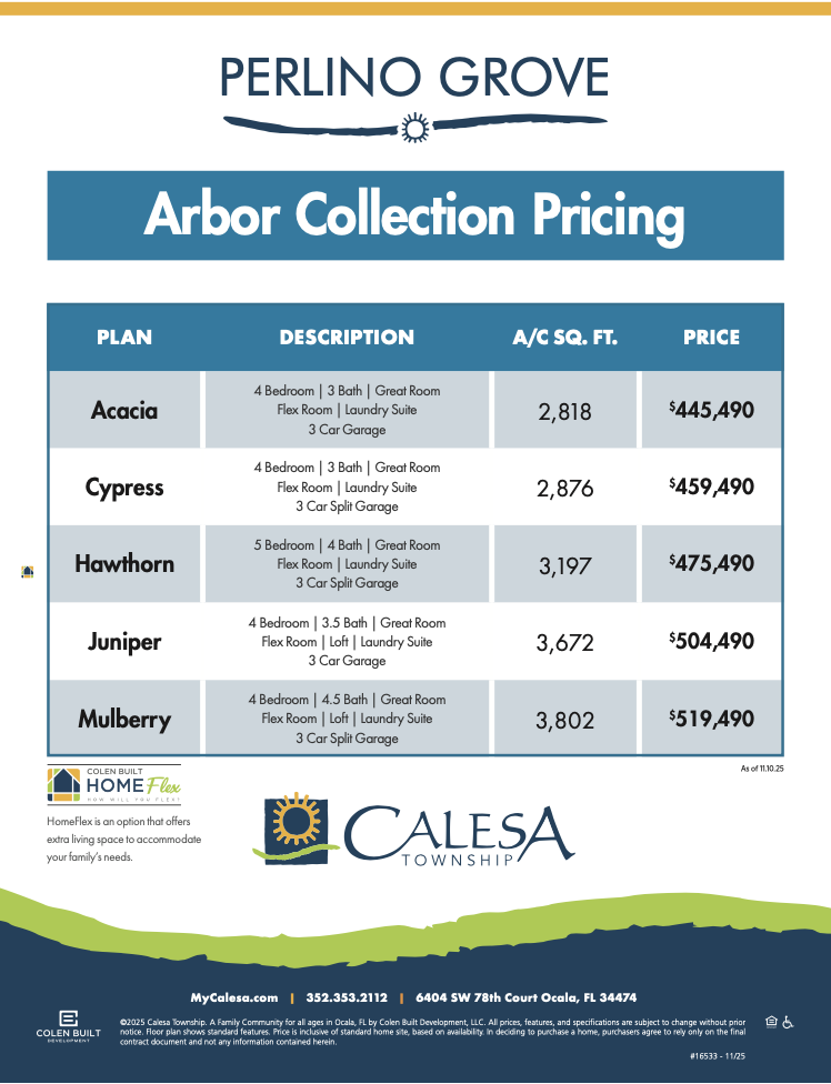 Calesa Township Perlino Grove Home Prices, Arbor Collection