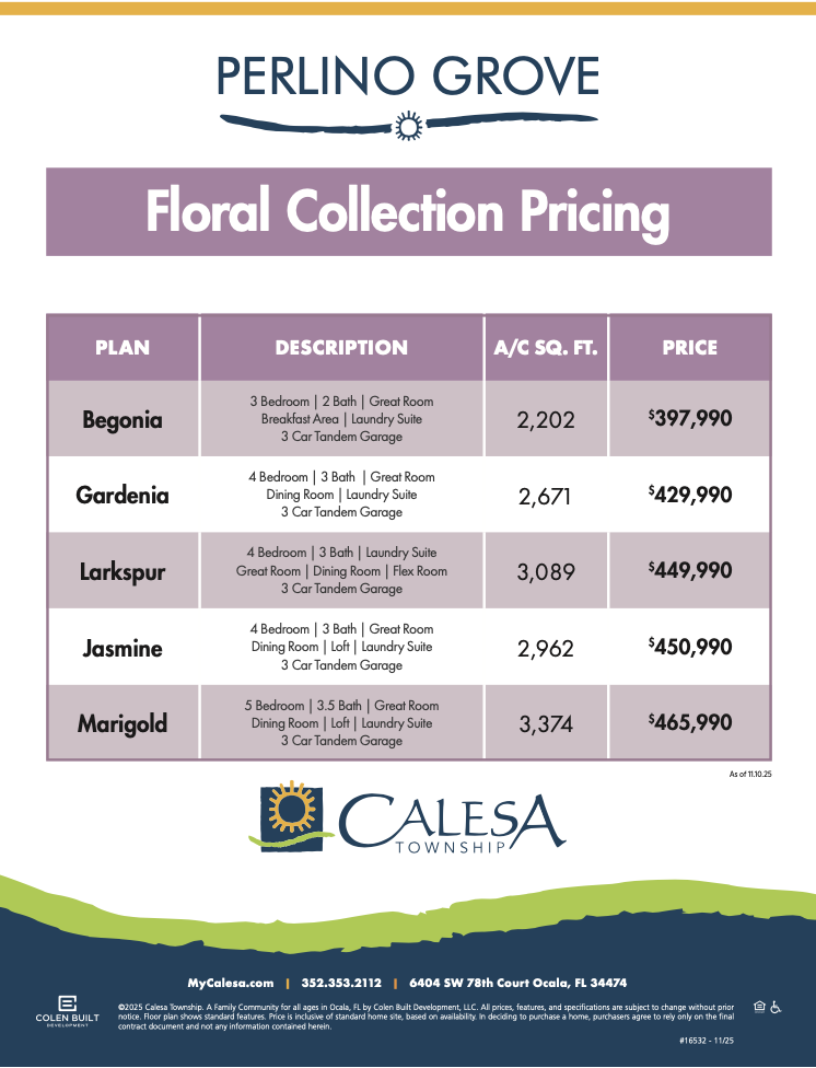 Calesa Township Perlino Grove Home Prices, Floral Collection