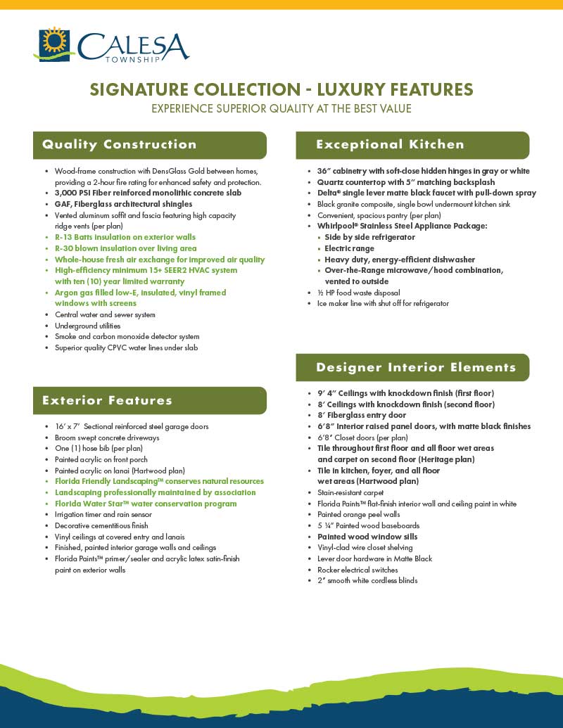 Calesa Township Signature Collection Feature Sheet